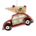 Weihnachtsanhänger Auto Käfer mit Weihnachtsbaum auf dem Dach Glas Rot 8x4x6 cm von Clayre & Eef (6GL5419)