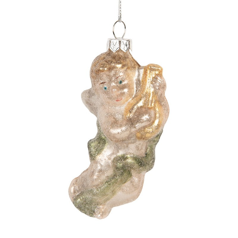 Weihnachtsanhänger Engel mit Harfe Bauernsilber Glas Gold Silber 5x3x10 cm von Clayre & Eef (6GL5421)