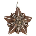 Weihnachtsanhänger Stern mit Lametta und Reliefstreifen Glas Mokka Bronze Weiß 10x8x9 cm von Clayre & Eef (6GL5422)