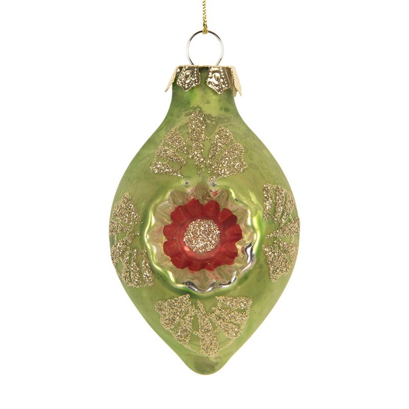 Clayre & Eef Christbaumkugel aus Glas in Waldgrün, Ø 5x8 cm (6GL5423)