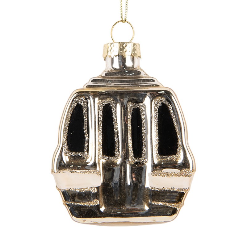 Weihnachtsanhänger Skigondel Seilbahn Glas Goldfarbig mit Glitzer 6x4x8 cm von Clayre & Eef (6GL5436)
