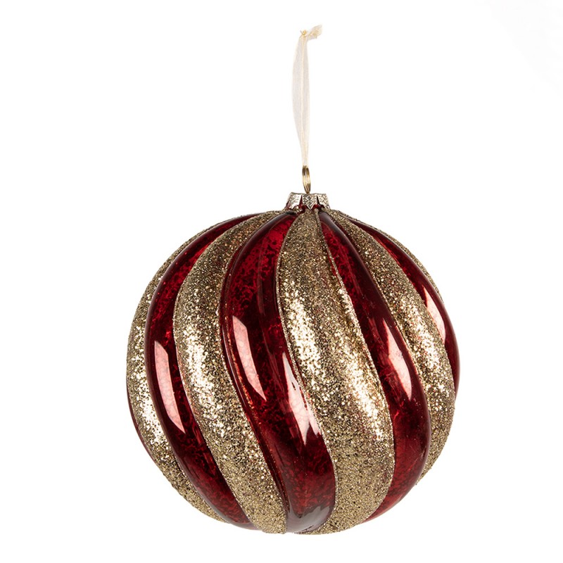 Clayre & Eef XXL Christbaumkugel aus Glas in Festtagsrot-Gold glänzend, Ø 20x20 cm (6GL5437)