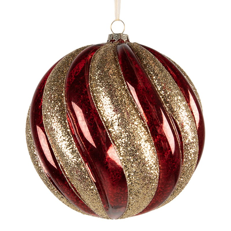 Clayre & Eef XXL Christbaumkugel aus Glas in Festtagsrot-Gold glänzend, Ø 20x20 cm (6GL5437)