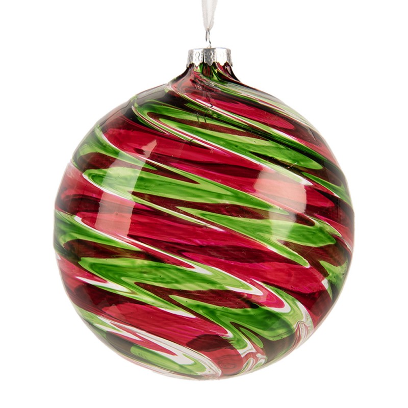 Clayre & Eef XL Christbaumkugel aus Glas in Festtagsrot-grün glänzend, Ø 12x12 cm (6GL5438)