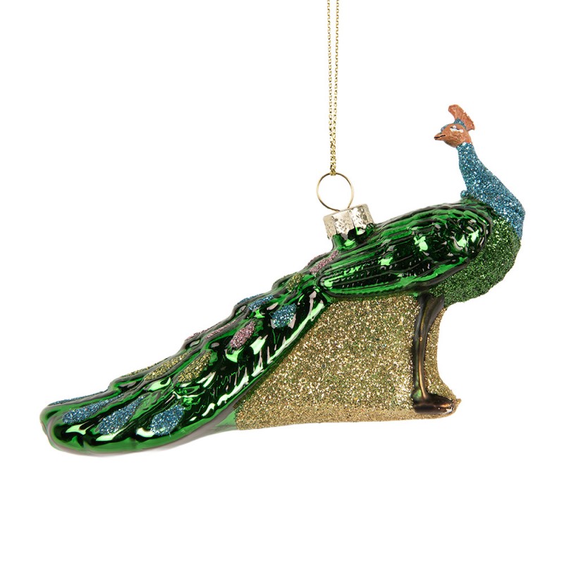 Weihnachtsanhänger Pfau mit Glitzerschweif Glas Grün Türkis Gold 13x5x8 cm von Clayre & Eef (6GL5441)