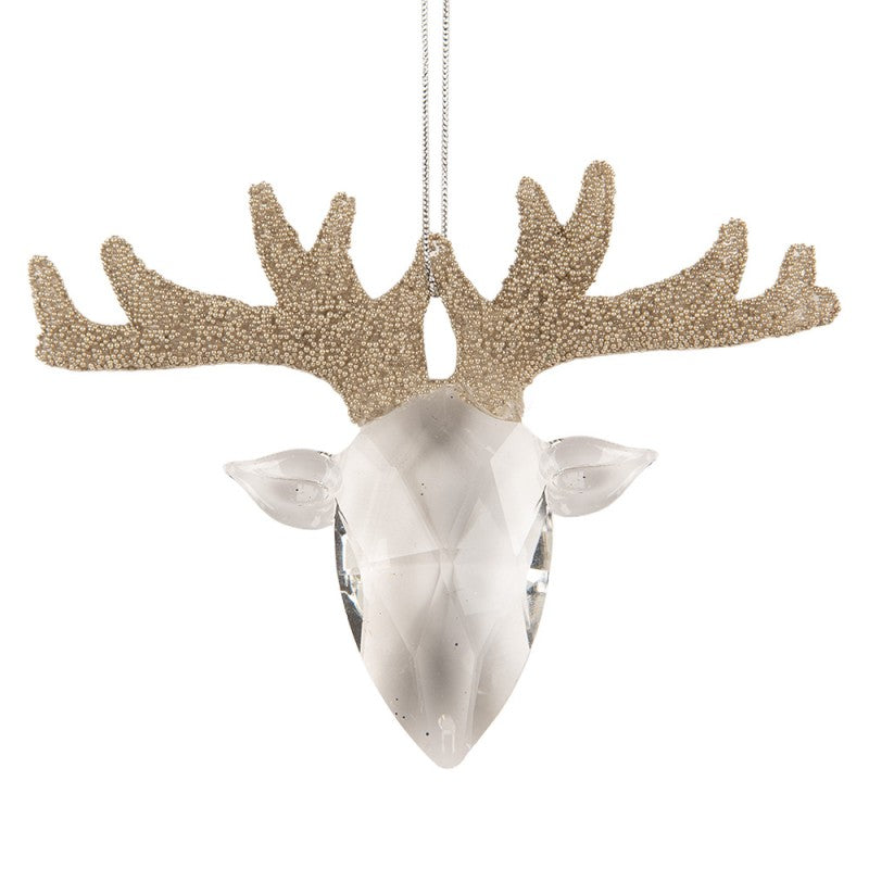 Weihnachtsanhänger Hirsch Hirschkopf facettiert Kristallglas Champagnergold 12x4x8 cm von Clayre & Eef (6GL5448)