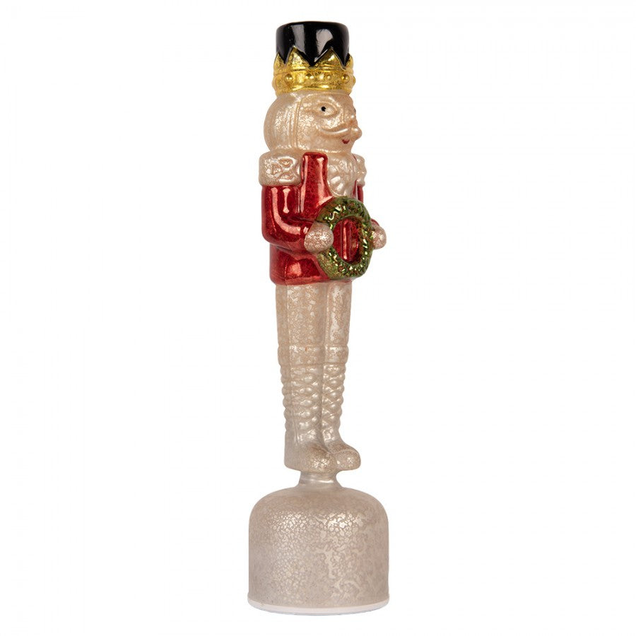 Weihnachtsfigur Nussknacker-König mit Kranz Bauernsilber Rot-Silber Glas 10x10x37 cm von Clayre & Eef (6GL5455)