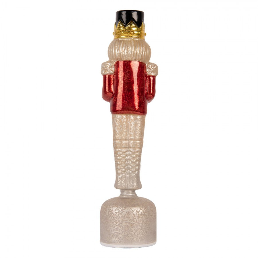 Weihnachtsfigur Nussknacker-König mit Kranz Bauernsilber Rot-Silber Glas 10x10x37 cm von Clayre & Eef (6GL5455)