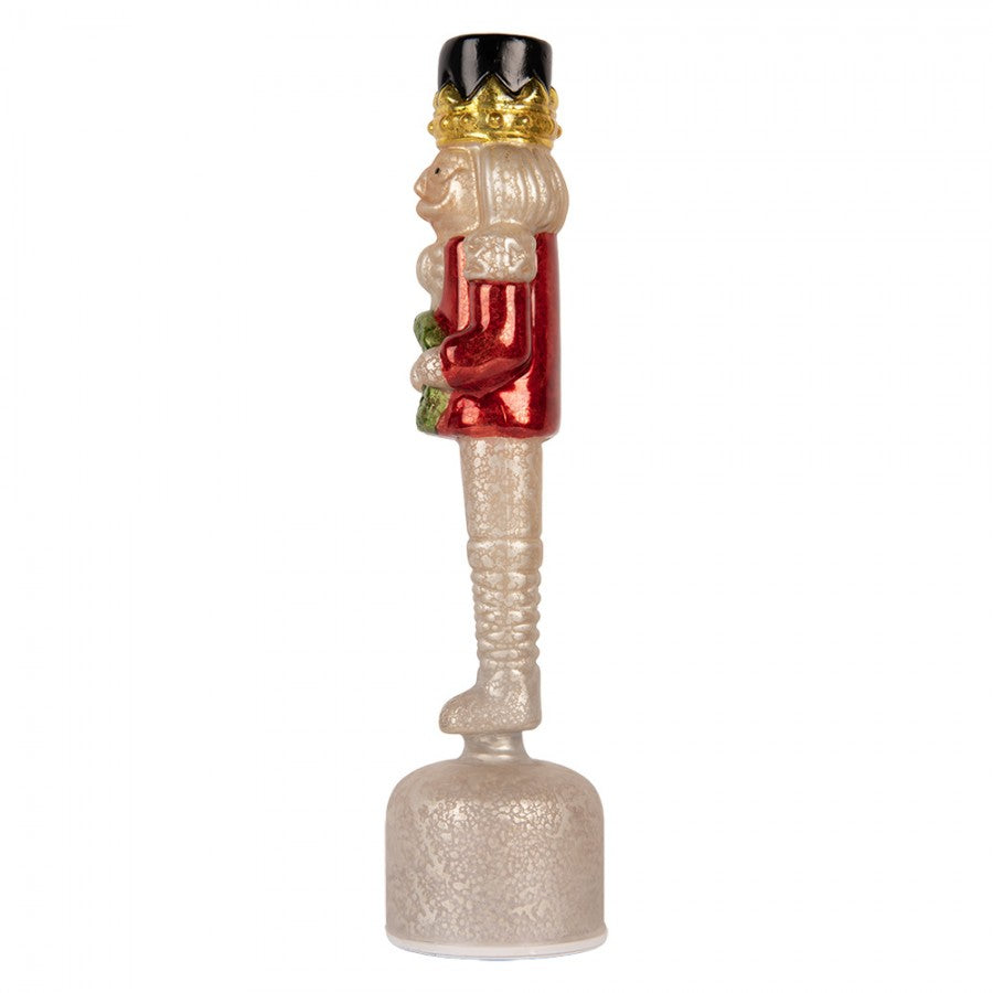 Weihnachtsfigur Nussknacker-König mit Kranz Bauernsilber Rot-Silber Glas 10x10x37 cm von Clayre & Eef (6GL5455)