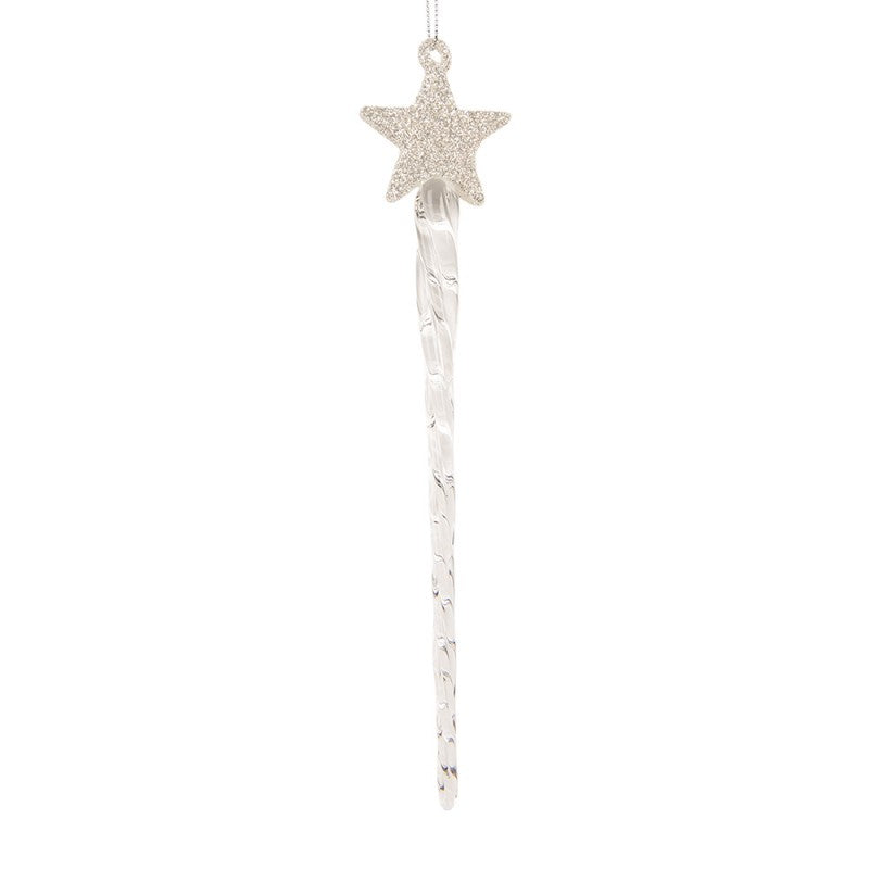Weihnachtsanhänger Eiszapfen mit Stern Kristallglas Transparent Glitzer 5x3x20 cm von Clayre & Eef (6GL5456)