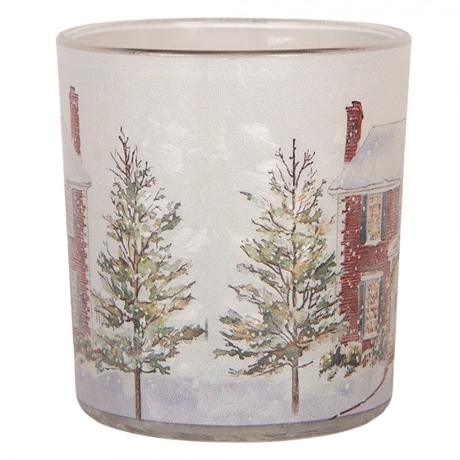 Clayre & Eef Teelichthalter Winterhaus Landhaus Weihnachten Verschneit Satiniert Ø 7x8 cm (6GL5462)