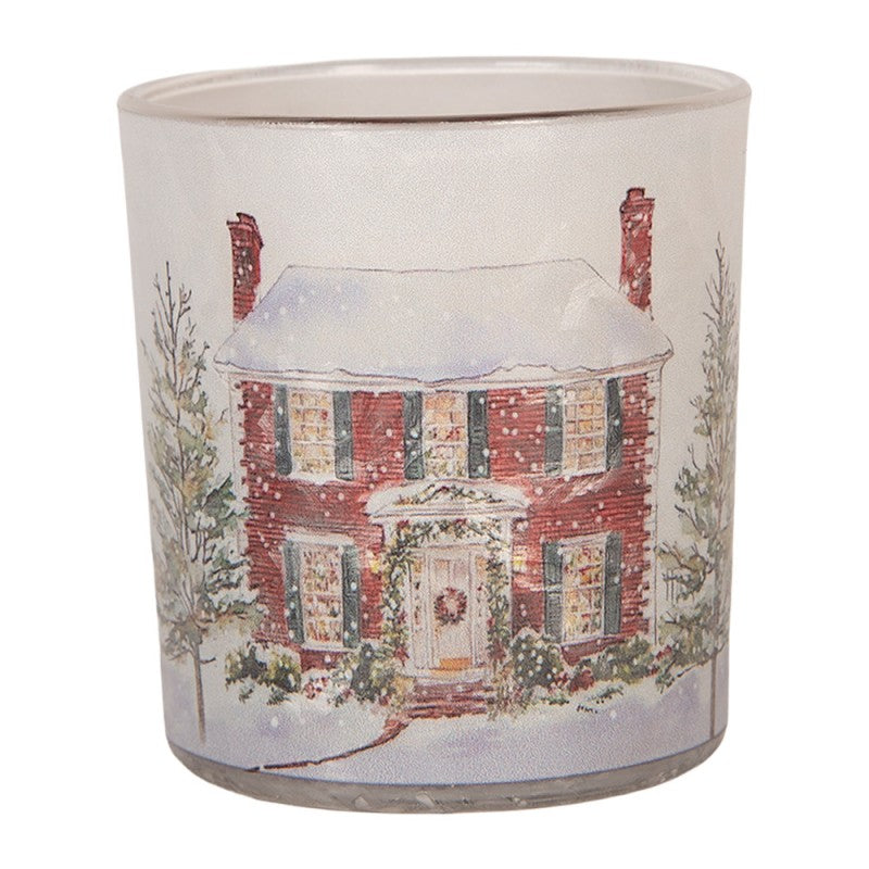 Clayre & Eef Teelichthalter Winterhaus Landhaus Weihnachten Verschneit Satiniert Ø 7x8 cm (6GL5462)