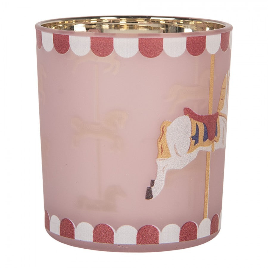 Clayre & Eef Teelichthalter Nostalgisches Karussellpferd Baldachin Rosa Gold Ø 7x8 cm (6GL5464)