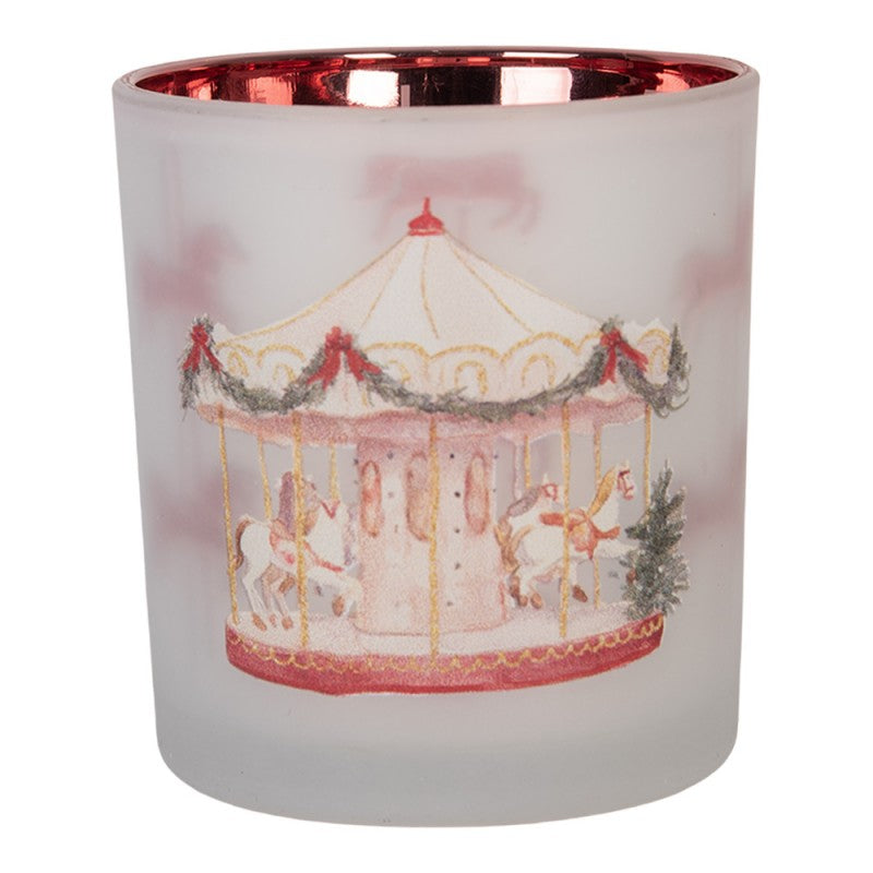 Clayre & Eef Teelichthalter Historisches Weihnachtskarussell Weiß Rubinrot Innen Ø 7x8 cm (6GL5470)