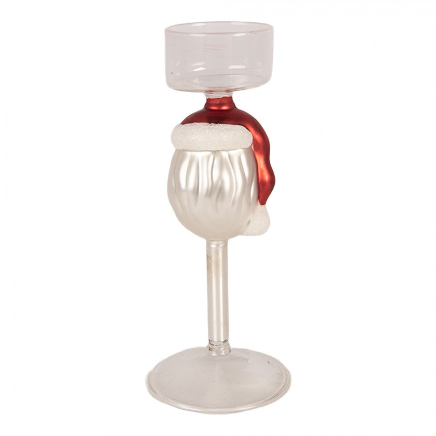 Clayre & Eef Teelichthalter Kerzenstaender Stielglas Weihnachtsmann Santa Claus Figur Ø 7x20 cm (6GL5474)