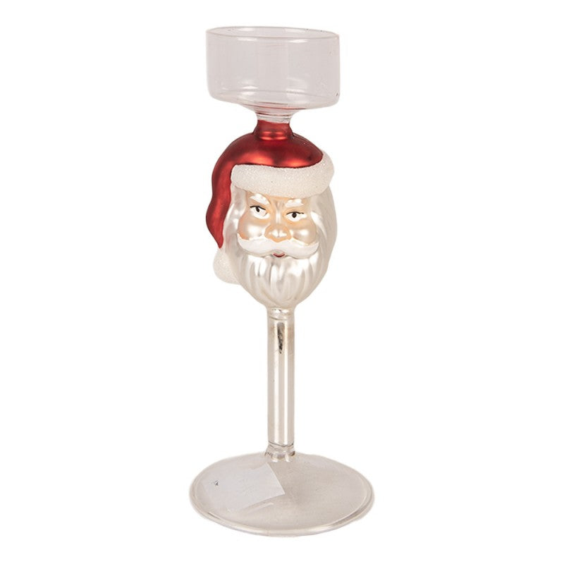Clayre & Eef Teelichthalter Kerzenstaender Stielglas Weihnachtsmann Santa Claus Figur Ø 7x20 cm (6GL5474)
