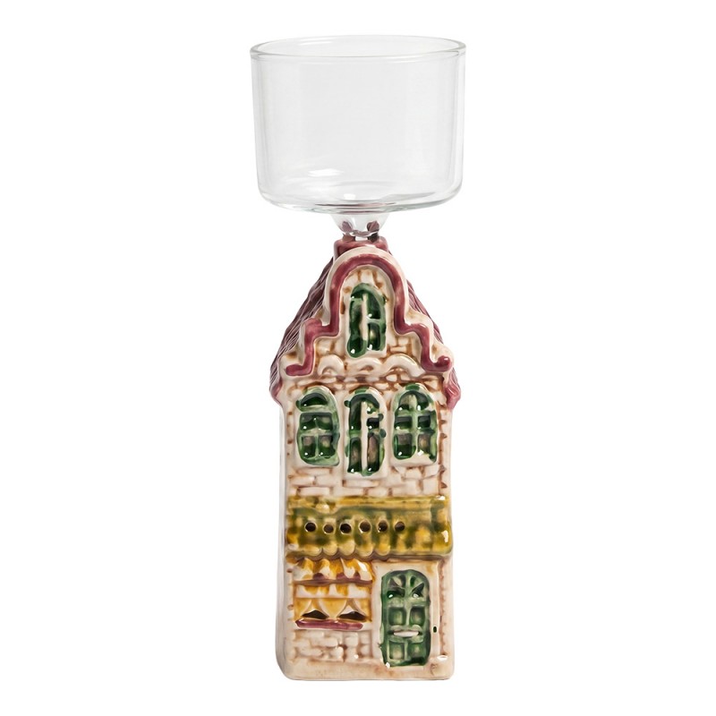 Clayre & Eef Teelichthalter Lichthaus Ständer Amsterdamer Grachtenhaus Sockel Klarglasaufsatz 5x5x12 cm (6GL5475)