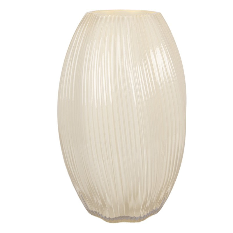 Skandinavische Glas-Bauchvase Rillenstruktur Sanftgelb Ovoid Ø 17x27 cm von Clayre & Eef (6GL5499)