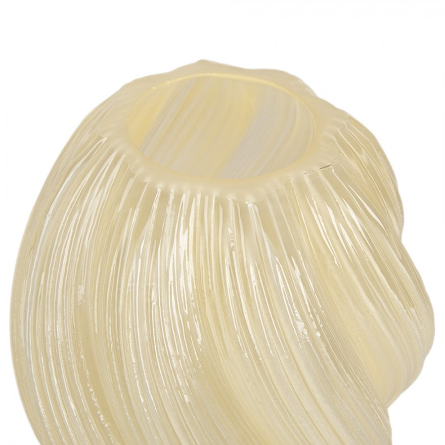 Skandinavische Glas-Bauchvase Spiralrillen Sanftgelb Ovoid Ø 17x21 cm von Clayre & Eef (6GL5500)