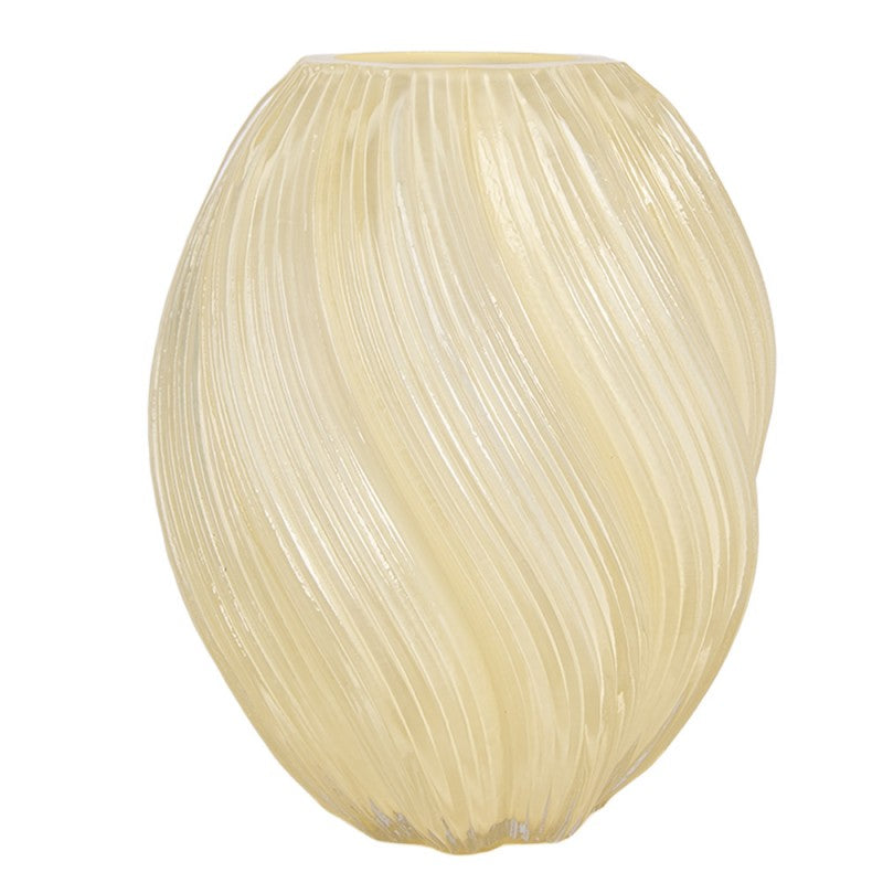 Skandinavische Glas-Bauchvase Spiralrillen Sanftgelb Ovoid Ø 17x21 cm von Clayre & Eef (6GL5500)