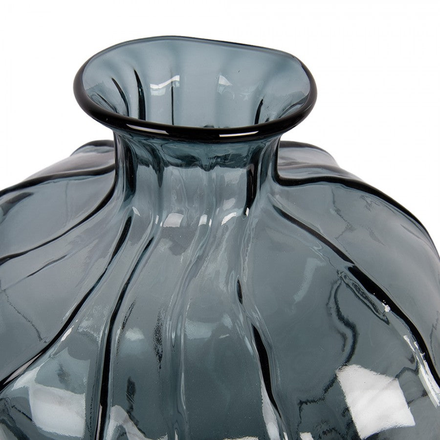 Skandinavische Glas-Bauchvase Organische Rillen Rauchblau Ø 26x31 cm von Clayre & Eef (6GL5502)