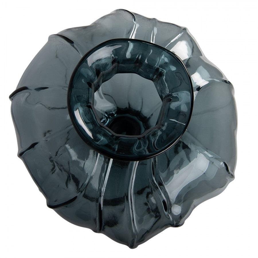 Skandinavische Glas-Bauchvase Organische Rillen Rauchblau Ø 26x31 cm von Clayre & Eef (6GL5502)