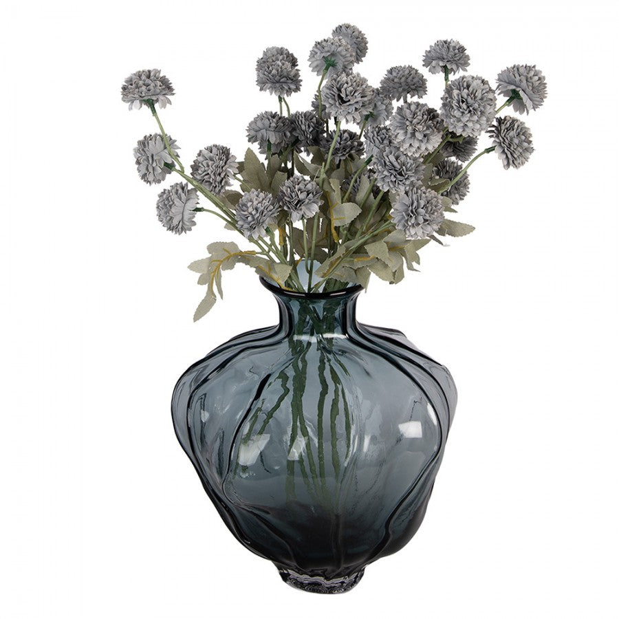 Skandinavische Glas-Bauchvase Organische Rillen Rauchblau Ø 26x31 cm von Clayre & Eef (6GL5502)