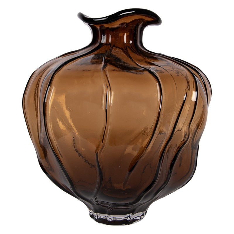 Skandinavische Glas-Bauchvase Organische Rillen Bernstein-Braun Ø 26x31 cm von Clayre & Eef (6GL5503)