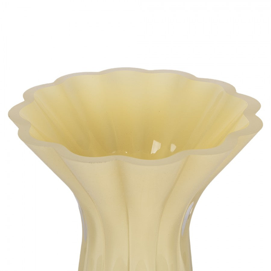 Skandinavische Glas-Trompetenvase Plisseerand Buttergelb Ø 14x23 cm von Clayre & Eef (6GL5512)