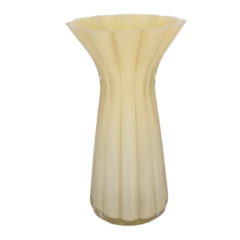 Skandinavische Glas-Trompetenvase Plisseerand Buttergelb Ø 14x23 cm von Clayre & Eef (6GL5512)
