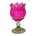Clayre & Eef Teelichthalter Kelch Tulpenblüte Fuchsia Pink Lindgrün Relieffuß Pressglas Ø 7x13 cm (6GL5546F)