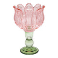 Clayre & Eef Teelichthalter Bauchiger Blueten Pokalkelch Farbglas Pastellrosa Salbeigruen Fuss Ø 13x19 cm (6GL5548P)