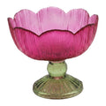 Clayre & Eef Teelichthalter Grosse Blueten Fussschale Farbglas Fuchsia Magenta Salbeigruen Ø 17x13 cm (6GL5549F)