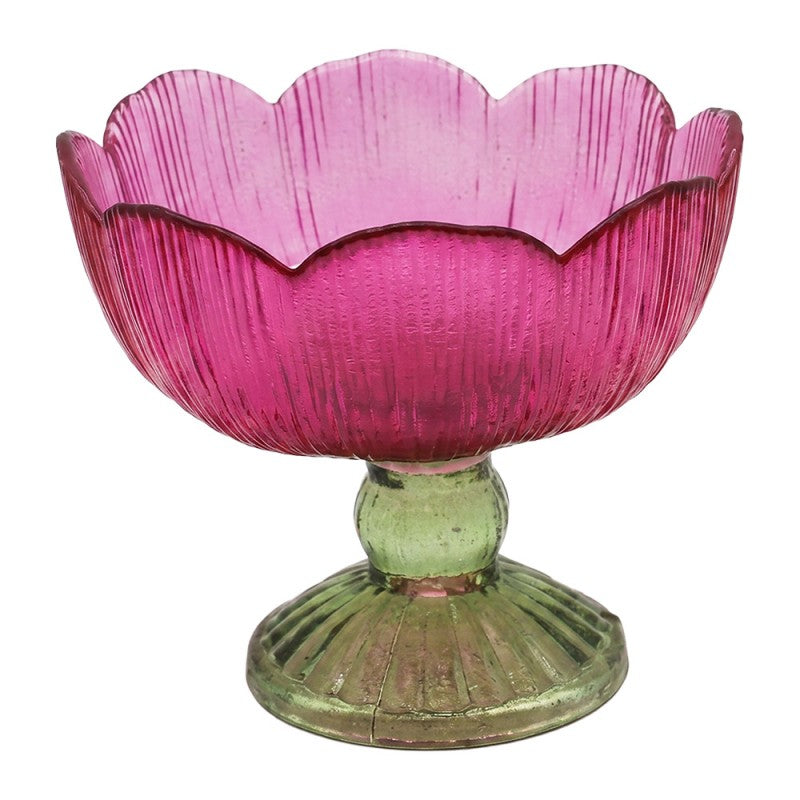Clayre & Eef Teelichthalter Grosse Blueten Fussschale Farbglas Fuchsia Magenta Salbeigruen Ø 17x13 cm (6GL5549F)