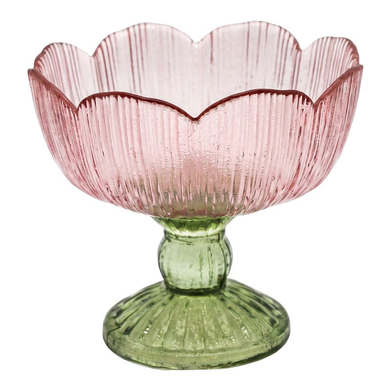 Clayre & Eef Teelichthalter Grosse Blueten Fussschale Farbglas Pastellrosa Salbeigruen Ø 17x13 cm (6GL5549P)