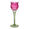 Clayre & Eef Teelichthalter Hoher Tulpen Teelichthalter Stielglas Fuchsia Salbeigruen Stengel Ø 7x22 cm (6GL5551F)