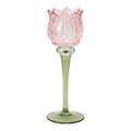 Clayre & Eef Teelichthalter Hoher Tulpen Teelichthalter Stielglas Pastellrosa Salbeigruen Stengel Ø 7x22 cm (6GL5551P)