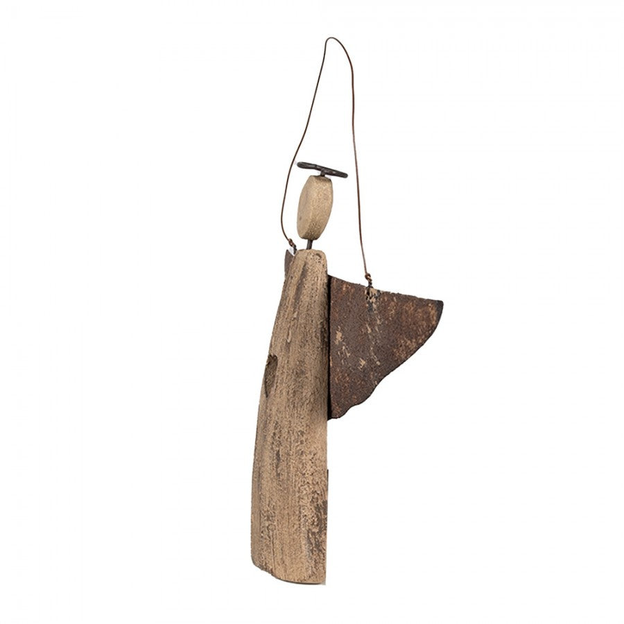 Holz- & Metall-Weihnachtsanhänger Engel mit Herzaussparung Rostbraun-Natur 18x2x14 cm von Clayre & Eef (6H2351)