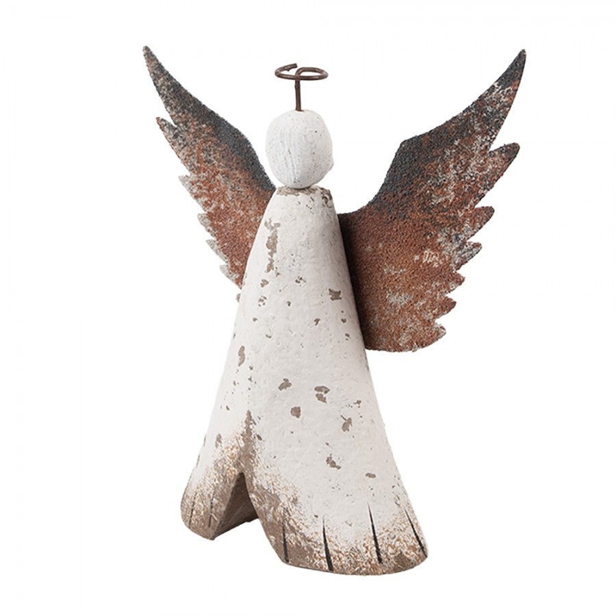 Holz- & Metall-Dekorationsfigur Engel Shabby Chic Weiß-Braun 14x4x15 cm von Clayre & Eef (6H2416M)