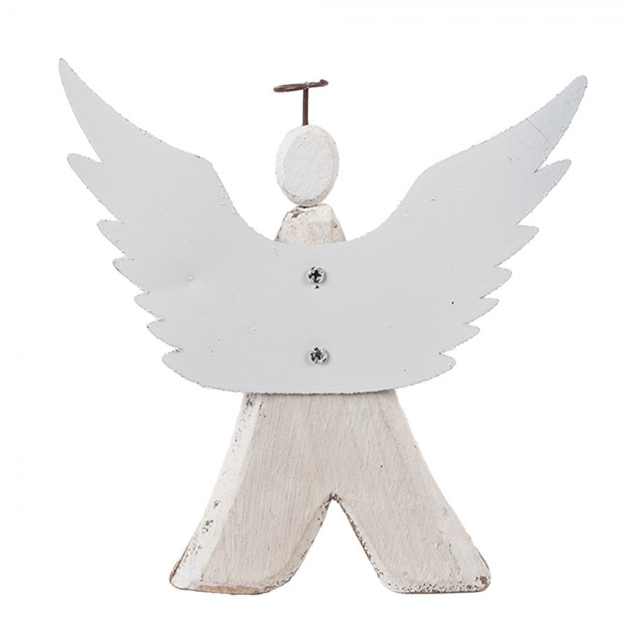 Holz- & Metall-Dekorationsfigur Engel Shabby Chic Weiß-Braun 14x4x15 cm von Clayre & Eef (6H2416M)