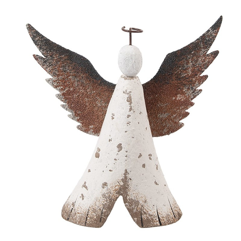 Holz- & Metall-Dekorationsfigur Engel Shabby Chic Weiß-Braun 14x4x15 cm von Clayre & Eef (6H2416M)