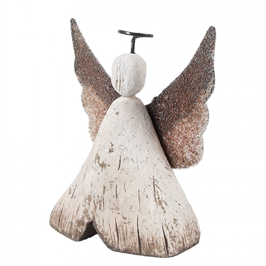 Holz- & Metall-Dekorationsfigur Engel Shabby Chic Weiß-Braun 8x3x9 cm von Clayre & Eef (6H2416S)