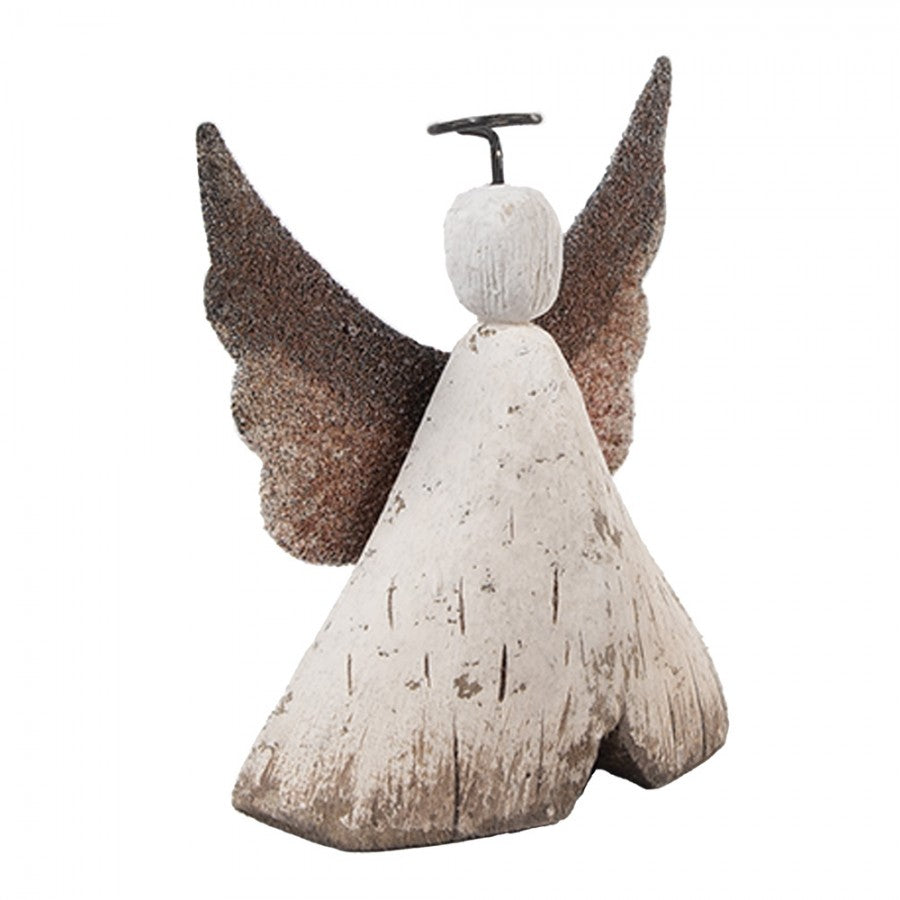 Holz- & Metall-Dekorationsfigur Engel Shabby Chic Weiß-Braun 8x3x9 cm von Clayre & Eef (6H2416S)