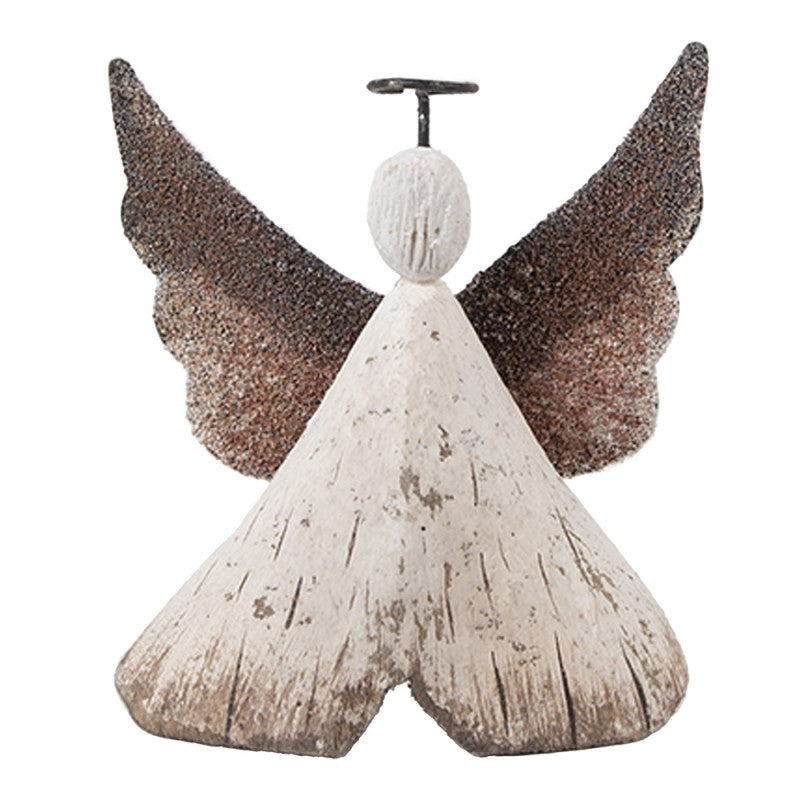 Holz- & Metall-Dekorationsfigur Engel Shabby Chic Weiß-Braun 8x3x9 cm von Clayre & Eef (6H2416S)