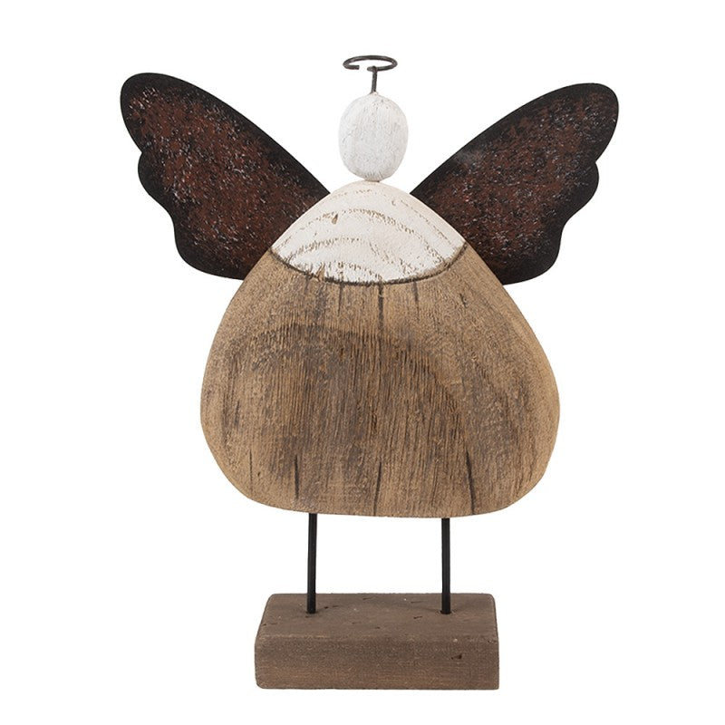 Holz- & Metall-Dekorationsfigur Engel auf Podest Shabby Chic Braun-Weiß 20x6x25 cm von Clayre & Eef (6H2417L)