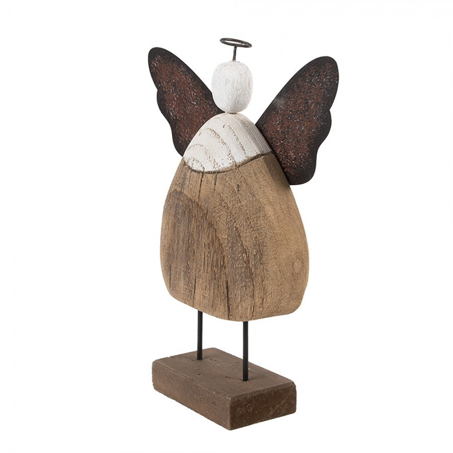 Holz- & Metall-Dekorationsfigur Engel auf Podest Shabby Chic Braun-Weiß 13x5x19 cm von Clayre & Eef (6H2417M)