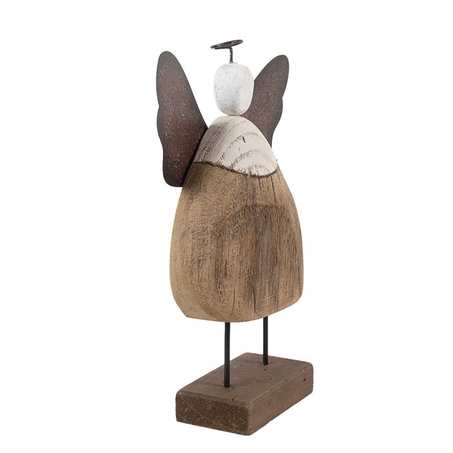 Holz- & Metall-Dekorationsfigur Engel auf Podest Shabby Chic Braun-Weiß 13x5x19 cm von Clayre & Eef (6H2417M)