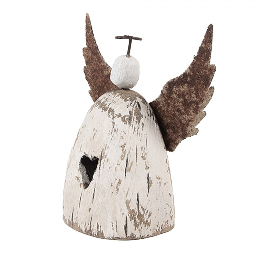 Holz- & Metall-Dekorationsfigur Engel Glockenform mit Herzaussparung Shabby Chic Weiß-Braun 11x5x11 cm von Clayre & Eef (6H2419S)