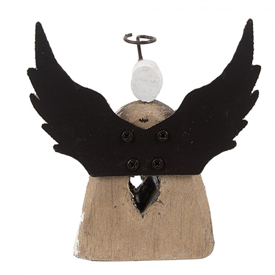 Holz- & Metall-Dekorationsfigur Engel Glockenform mit Herzaussparung Shabby Chic Weiß-Braun 11x5x11 cm von Clayre & Eef (6H2419S)