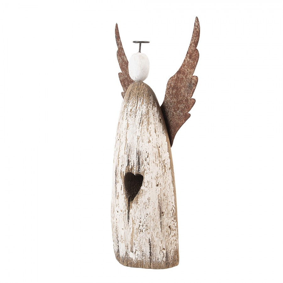 Holz- & Metall-Dekorationsfigur Engel mit Herzaussparung Shabby Chic Weiß-Braun 14x5x26 cm von Clayre & Eef (6H2420L)